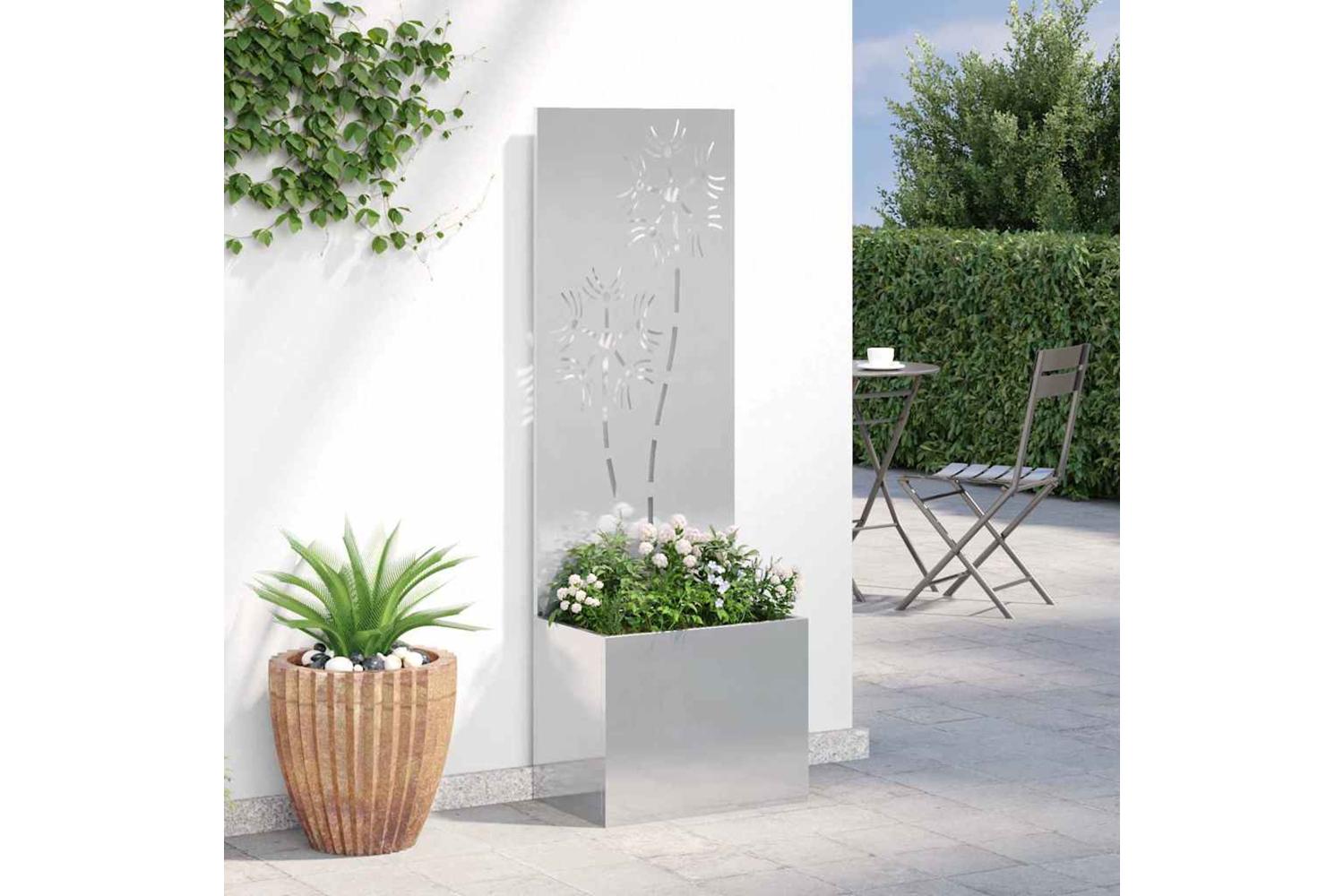 Garden Privacy Screen Floral Sliver 50 X 140 Cm Stainless Steel-4