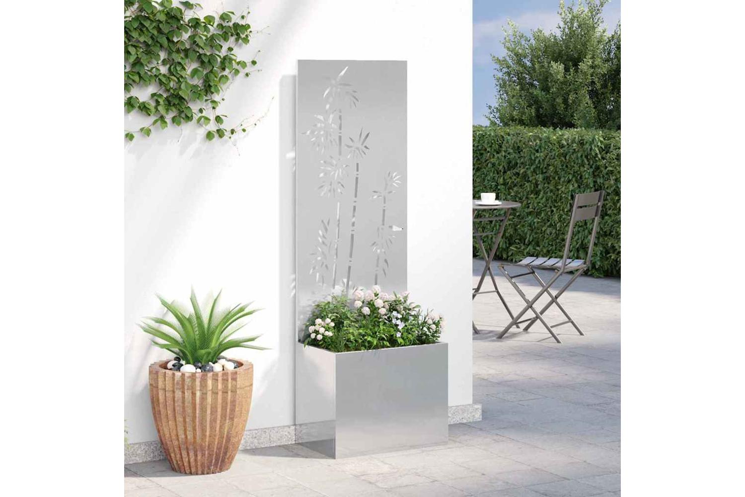 Garden Privacy Screen Floral Sliver 50 X 140 Cm Stainless Steel-4