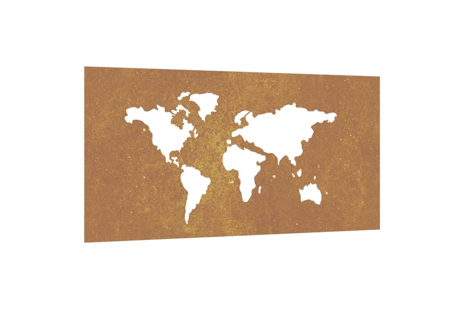 Garden Wall Decoration 105x55 Cm Corten Steel World Map Design-2