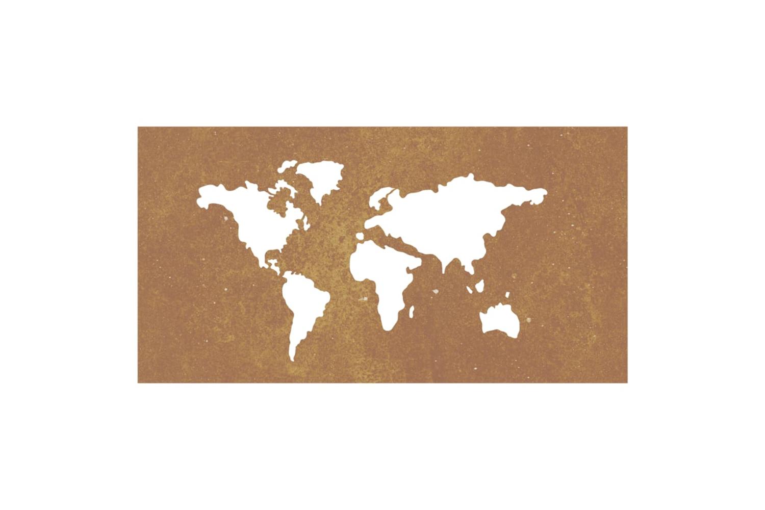 Garden Wall Decoration 105x55 Cm Corten Steel World Map Design-4