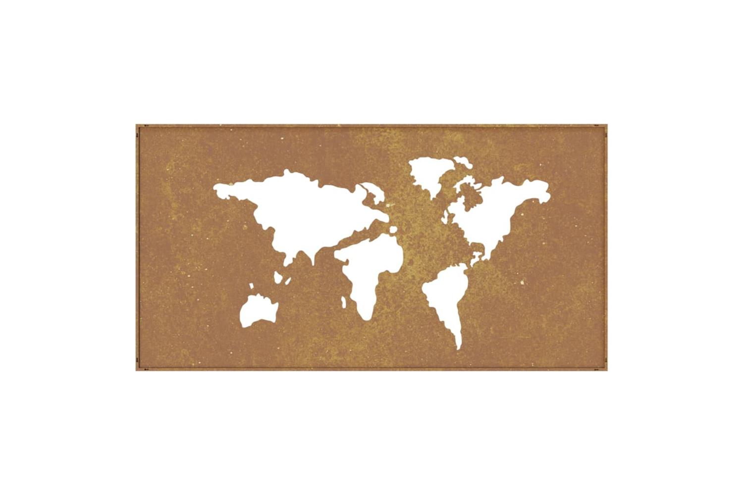 Garden Wall Decoration 105x55 Cm Corten Steel World Map Design-5