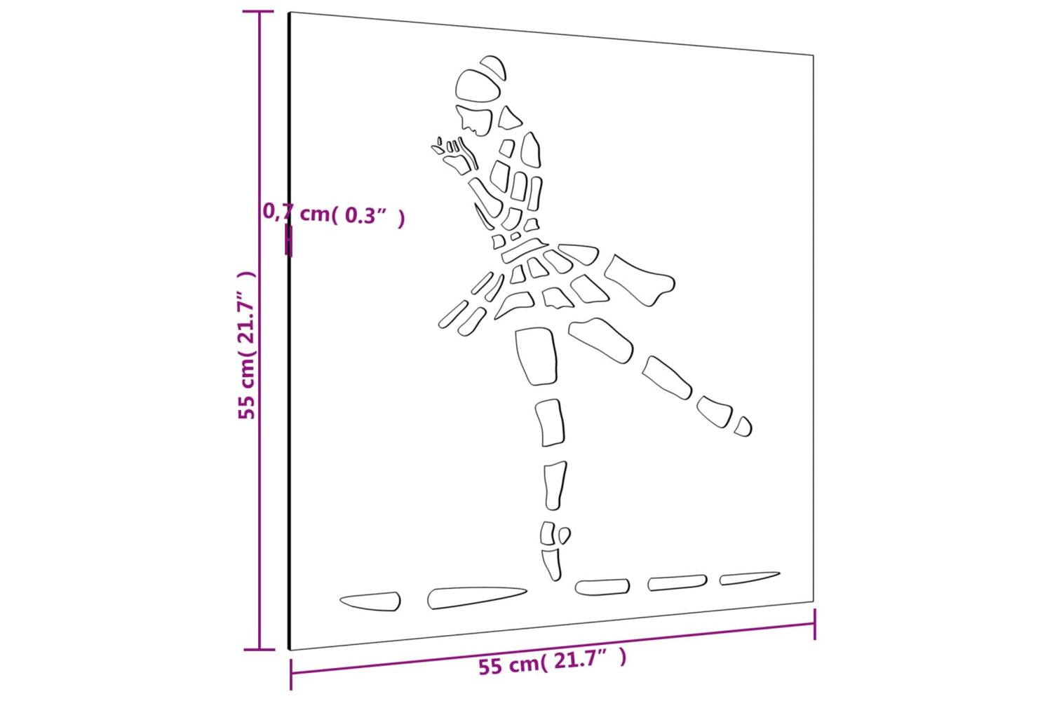 Garden Wall Decoration 55x55 Cm Corten Steel Ballet Dancer Design-8