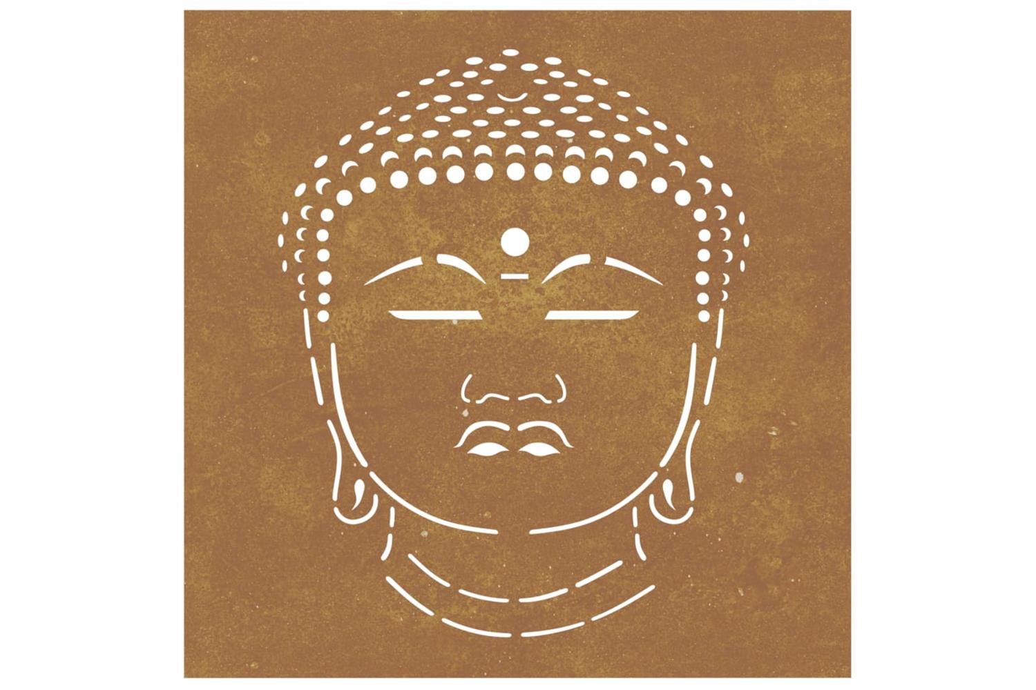 Garden Wall Decoration 55x55 Cm Corten Steel Buddha Head Design-4