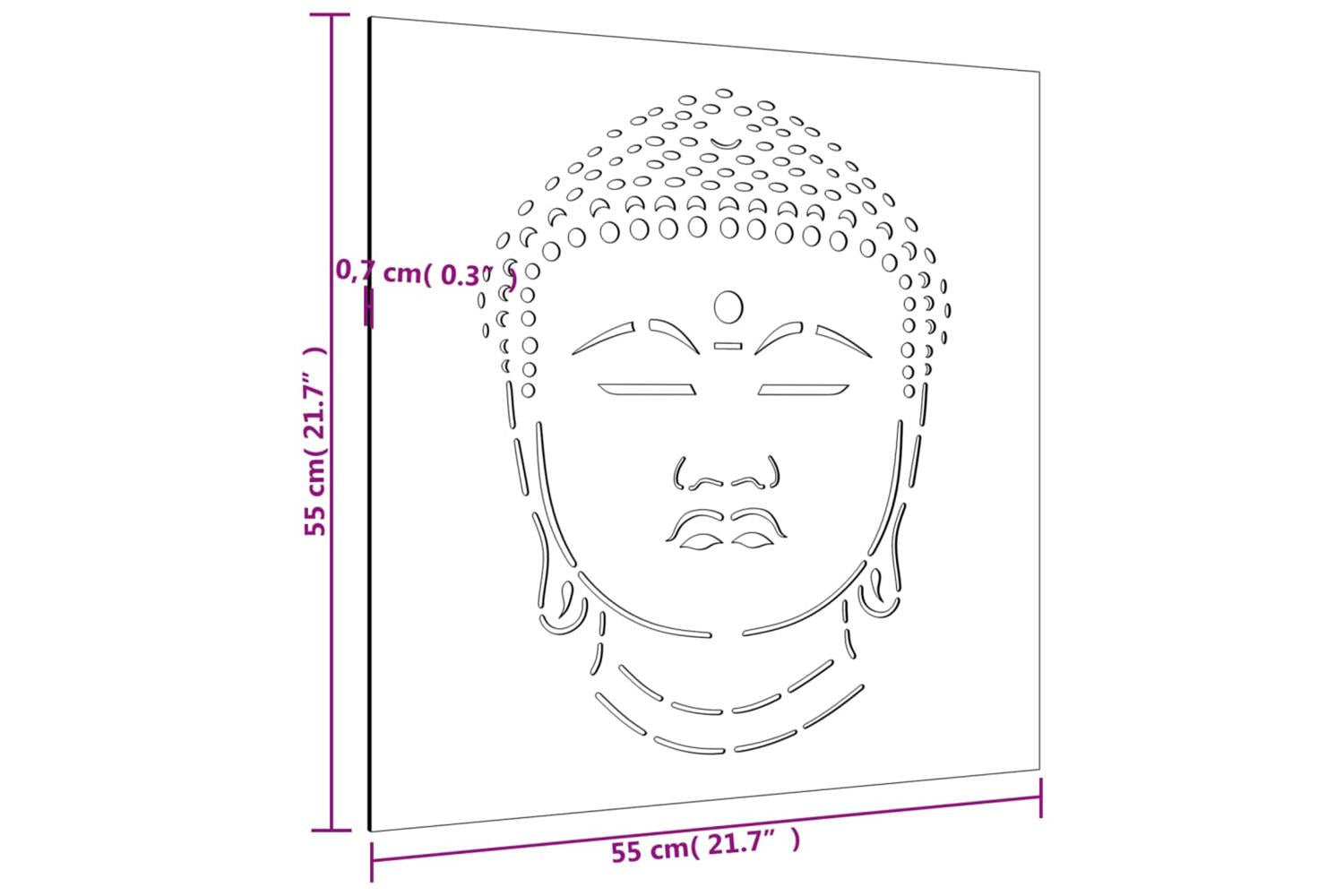 Garden Wall Decoration 55x55 Cm Corten Steel Buddha Head Design-8