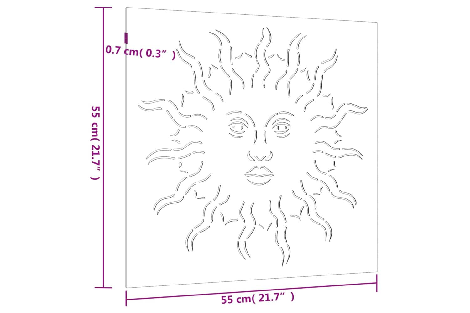 Garden Wall Decoration 55x55 Cm Corten Steel Sun Design-8