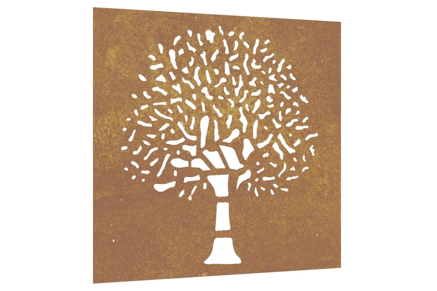 Garden Wall Decoration 55x55 Cm Corten Steel Tree Design