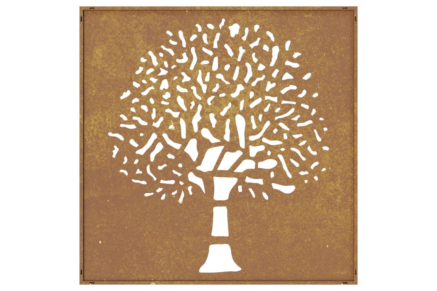 Garden Wall Decoration 55x55 Cm Corten Steel Tree Design-5