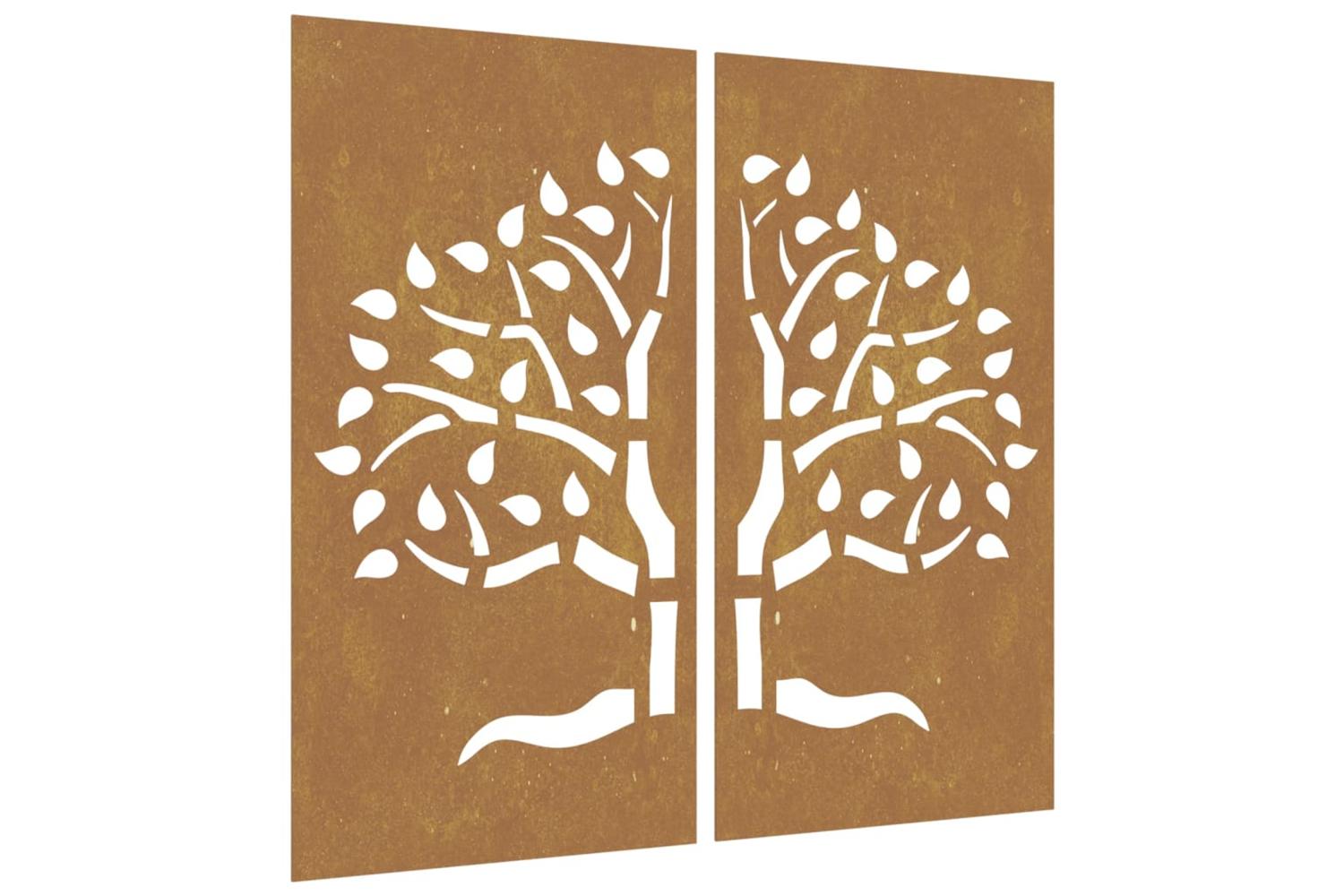 Garden Wall Decorations 2 Pcs 105x55 Cm Corten Steel Tree Design-2