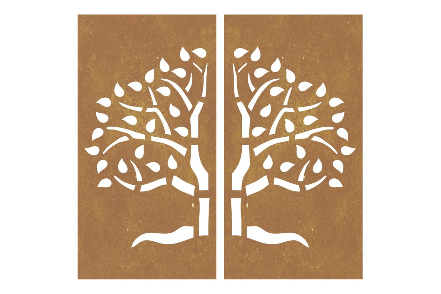 Garden Wall Decorations 2 Pcs 105x55 Cm Corten Steel Tree Design-4