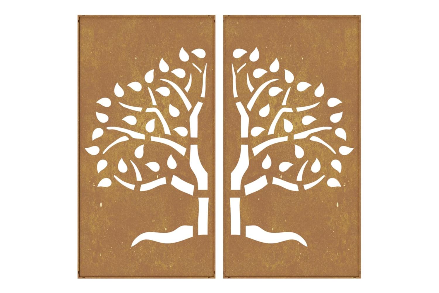 Garden Wall Decorations 2 Pcs 105x55 Cm Corten Steel Tree Design-5