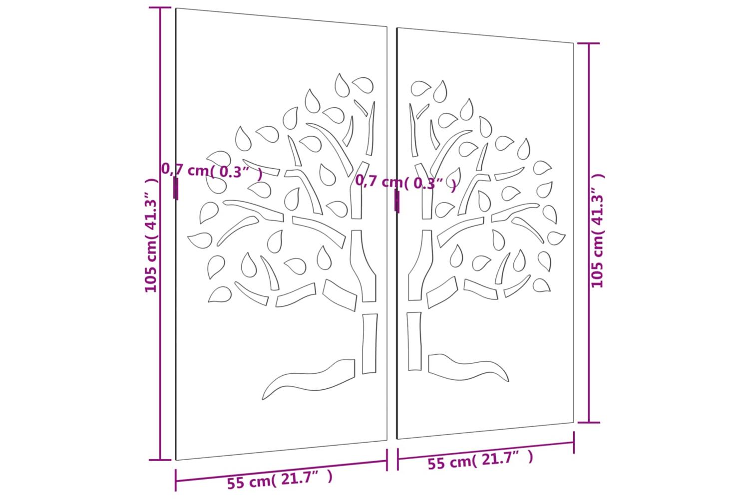 Garden Wall Decorations 2 Pcs 105x55 Cm Corten Steel Tree Design-8