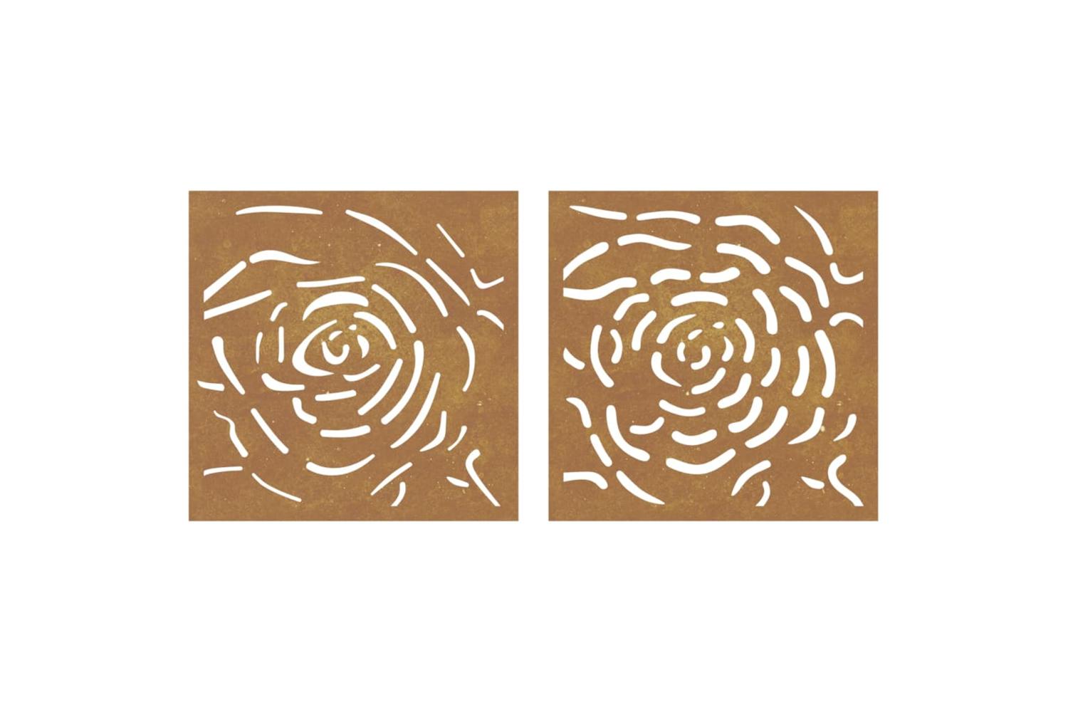 Garden Wall Decorations 2 Pcs 55x55 Cm Corten Steel Rose Design-4