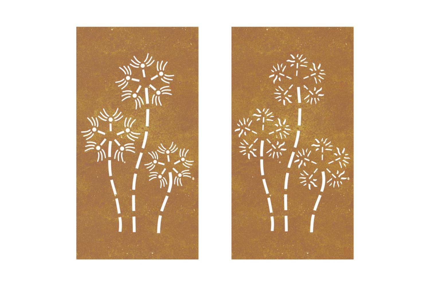 Garden Wall Decorations 2pcs 105x55cm Corten Steel Flower Design-4
