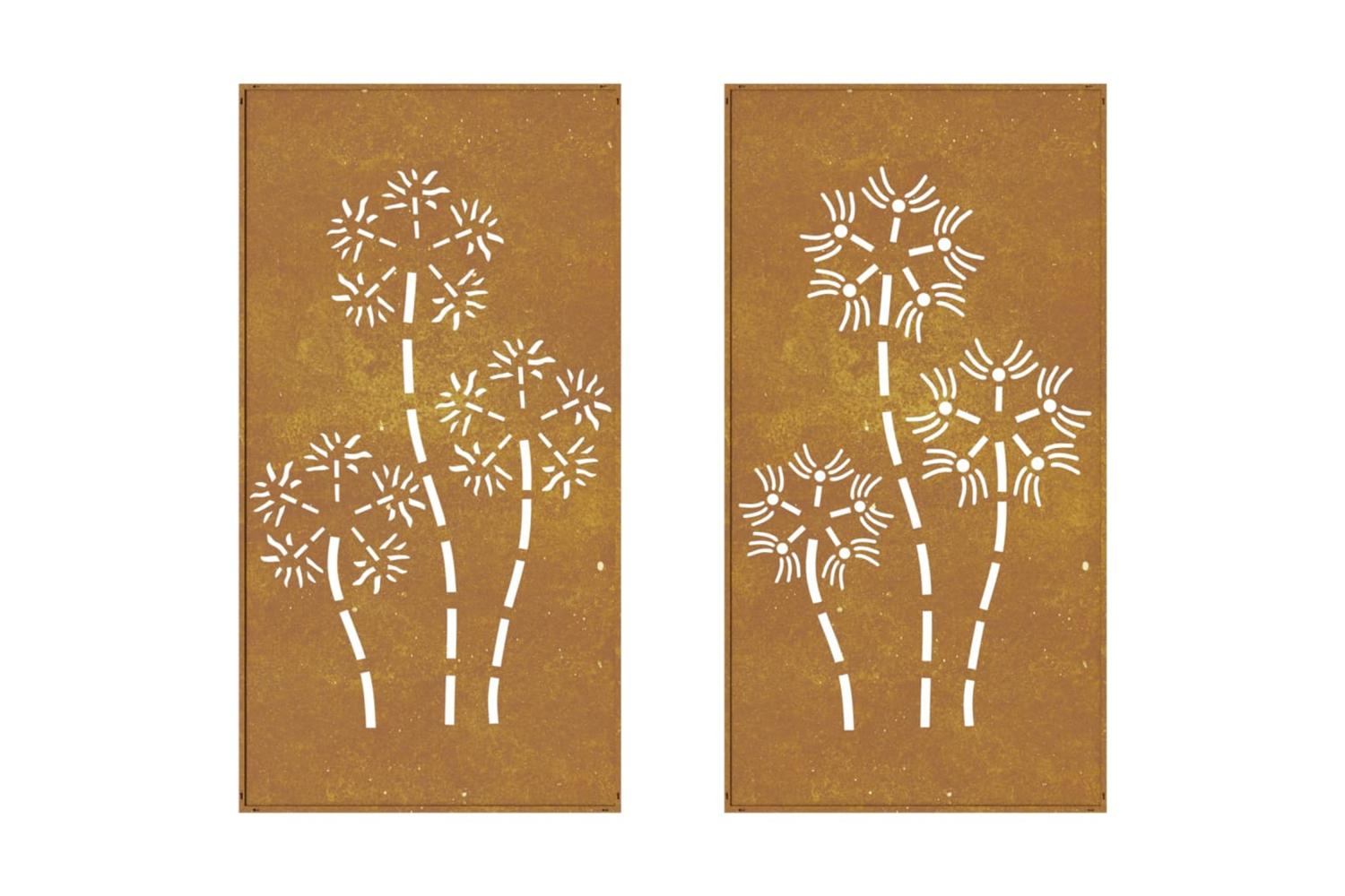 Garden Wall Decorations 2pcs 105x55cm Corten Steel Flower Design-5