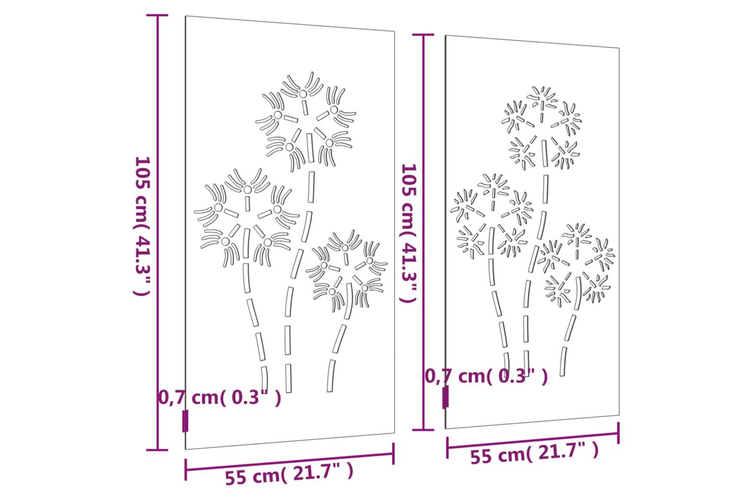 Garden Wall Decorations 2pcs 105x55cm Corten Steel Flower Design-8
