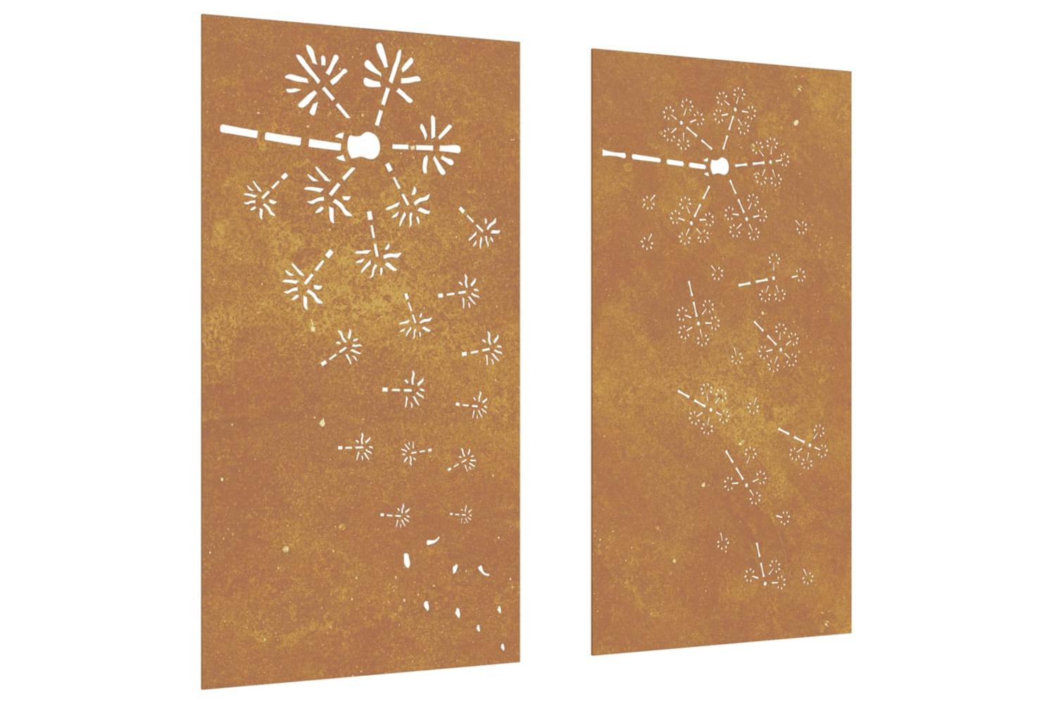 Garden Wall Decorations 2pcs 105x55cm Corten Steel Flower Design-2