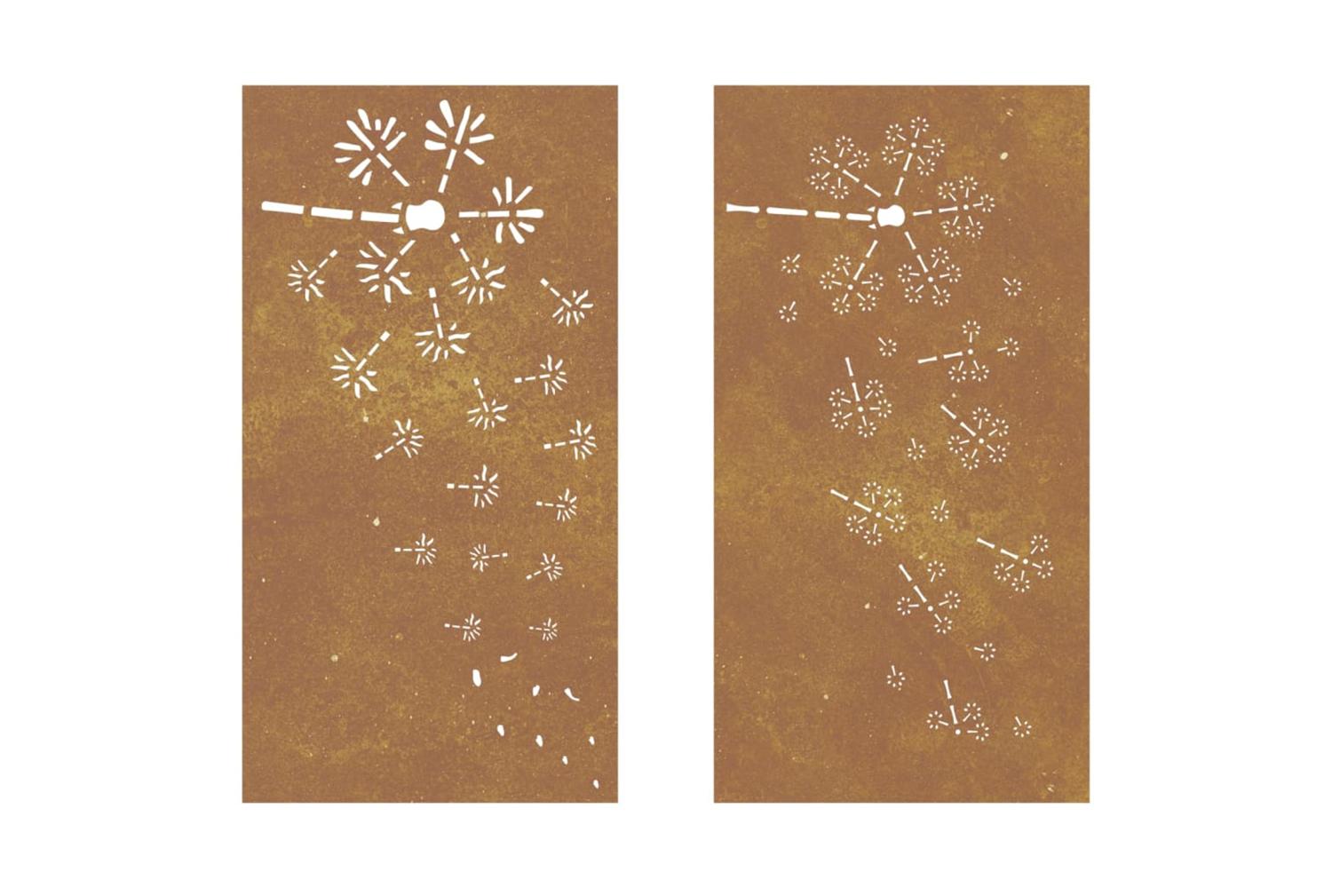 Garden Wall Decorations 2pcs 105x55cm Corten Steel Flower Design-4