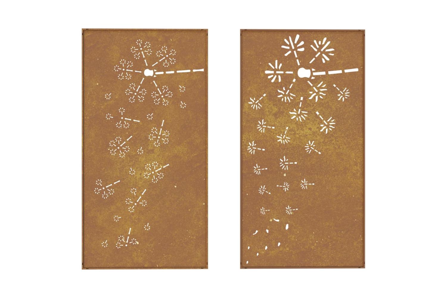 Garden Wall Decorations 2pcs 105x55cm Corten Steel Flower Design-5