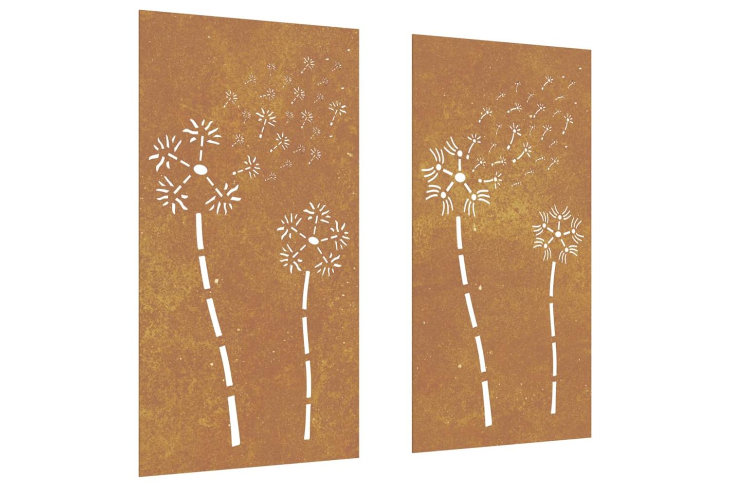 Garden Wall Decorations 2pcs 105x55cm Corten Steel Flower Design-2
