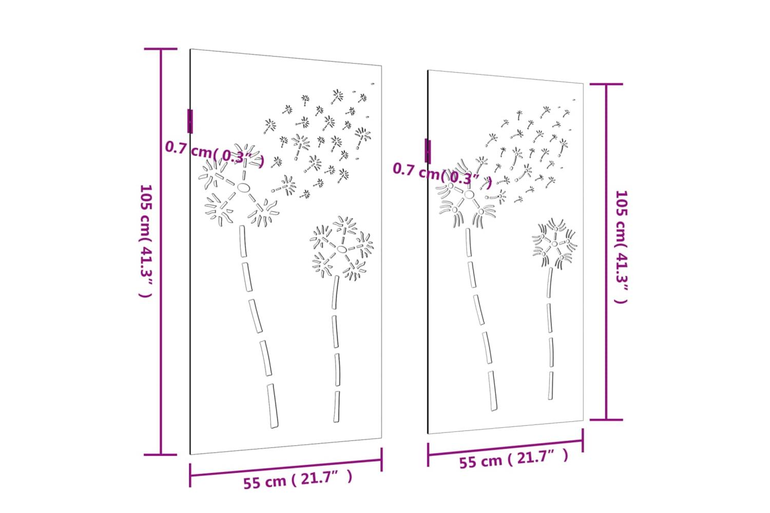 Garden Wall Decorations 2pcs 105x55cm Corten Steel Flower Design-8