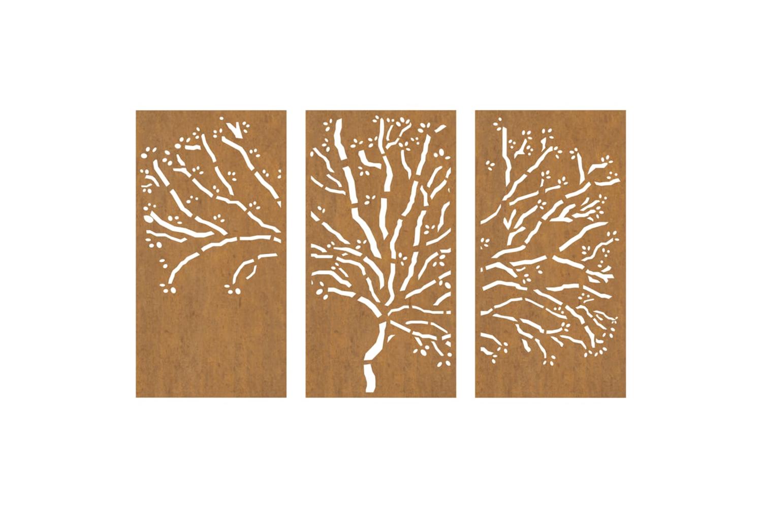 Garden Wall Decorations 3 Pcs 105x55 Cm Corten Steel Tree Design-4