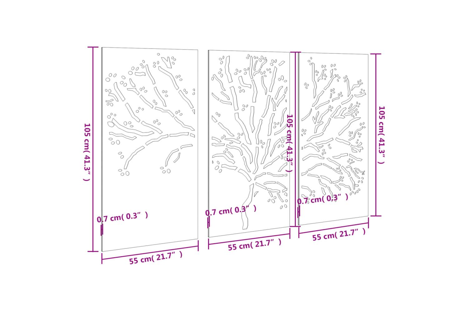 Garden Wall Decorations 3 Pcs 105x55 Cm Corten Steel Tree Design-8