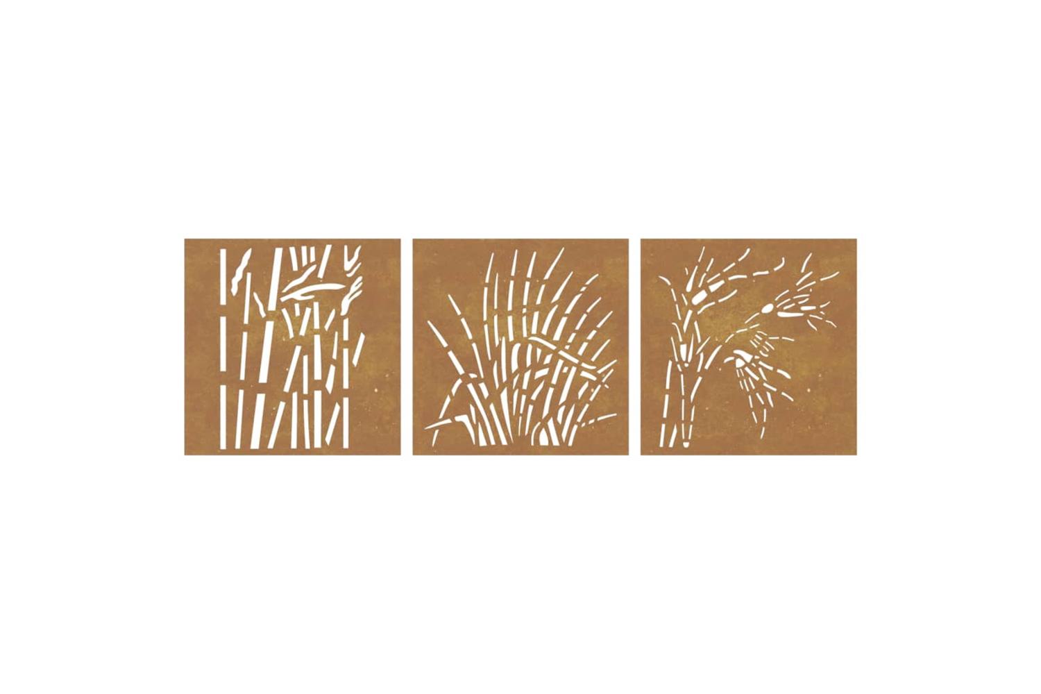Garden Wall Decorations 3 Pcs 55x55 Cm Corten Steel Grass Design-4