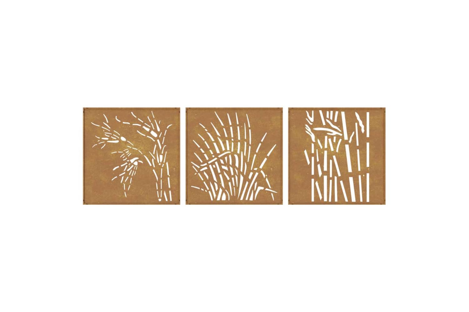 Garden Wall Decorations 3 Pcs 55x55 Cm Corten Steel Grass Design-5