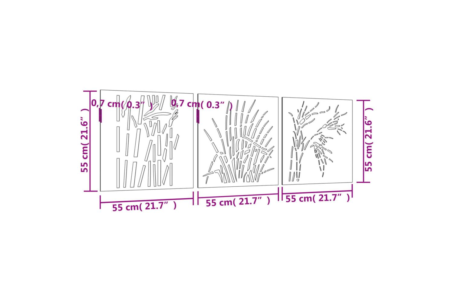 Garden Wall Decorations 3 Pcs 55x55 Cm Corten Steel Grass Design-8