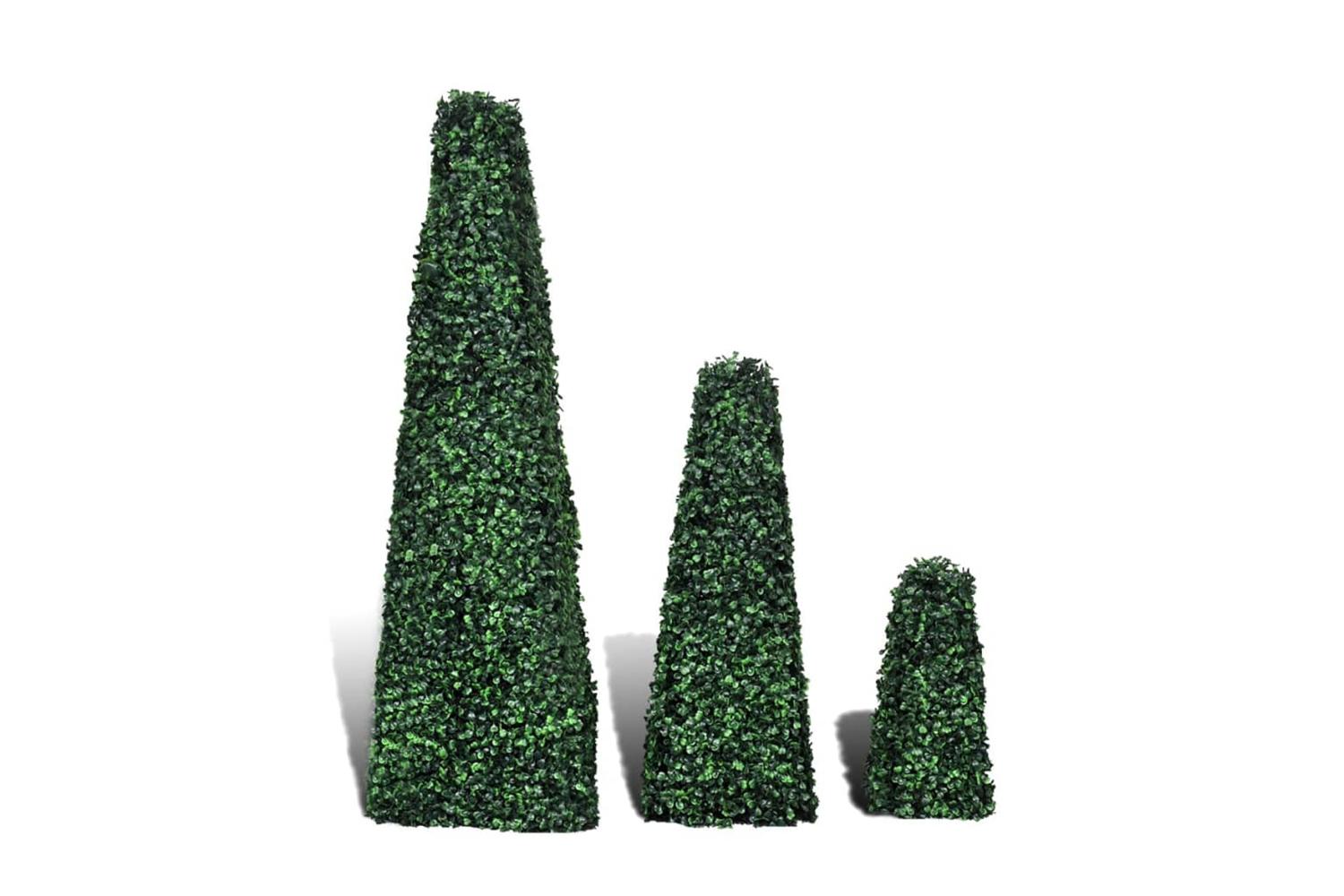 Set Of 3 Artificial Boxwood Pyramid Topiary-2