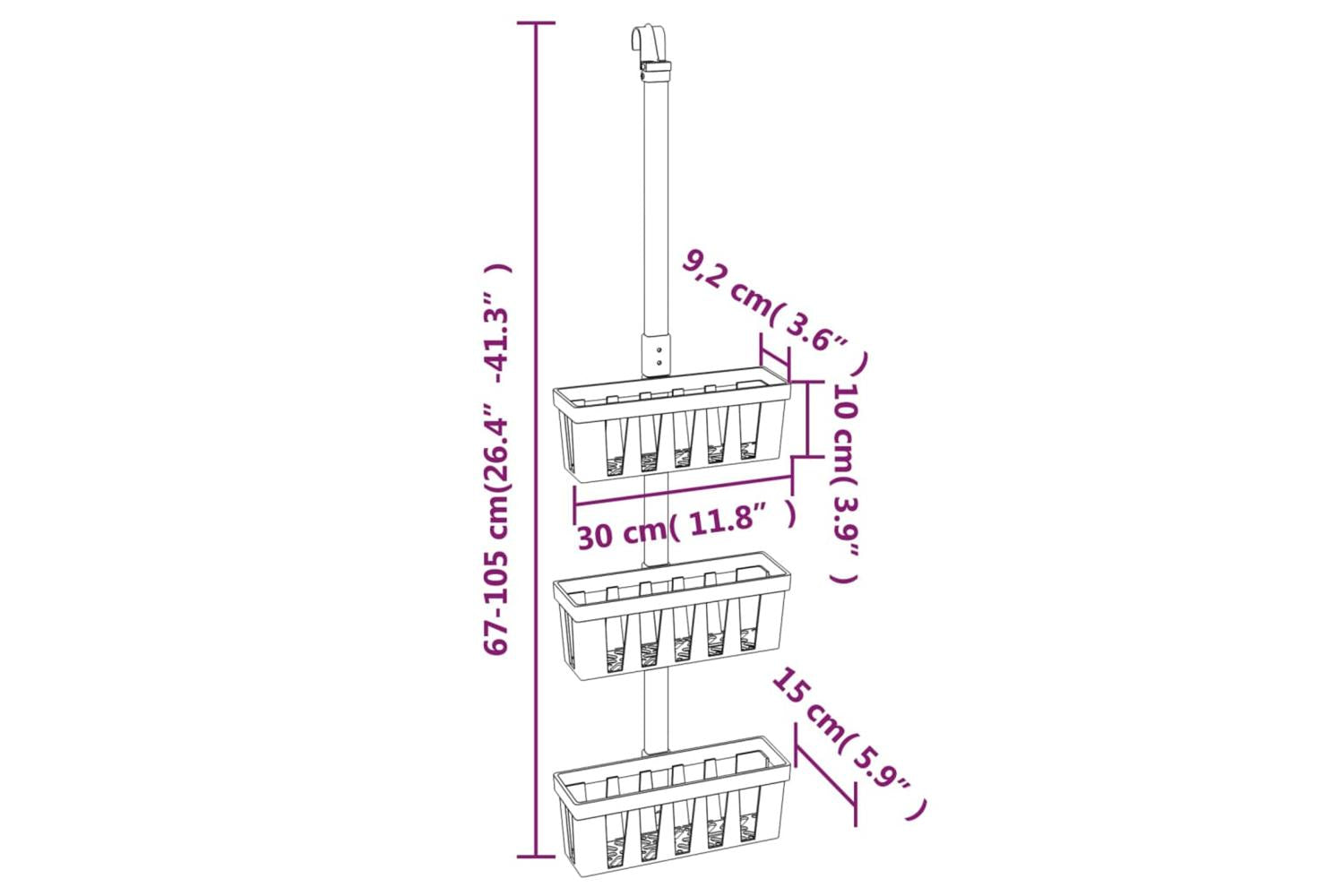 Shower Hanger Shelf 30x15x67-105 Cm Aluminium-7