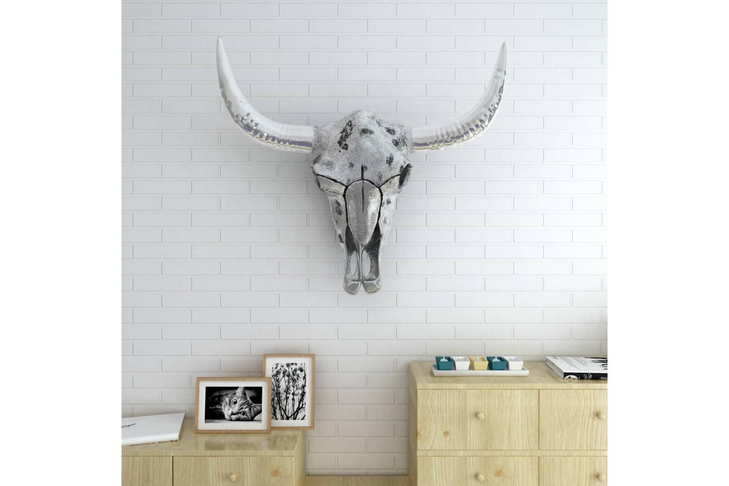 Skull Head Decoration Wall-mounted Aluminium Silver-2