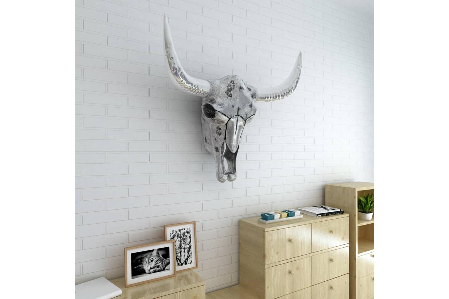 Skull Head Decoration Wall-mounted Aluminium Silver-3
