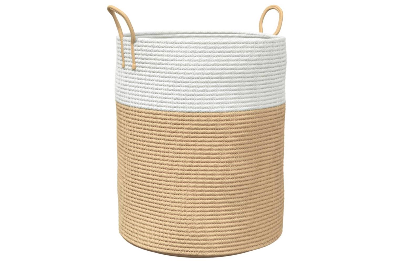 Storage Basket Beige And White 38x46 Cm Cotton-2