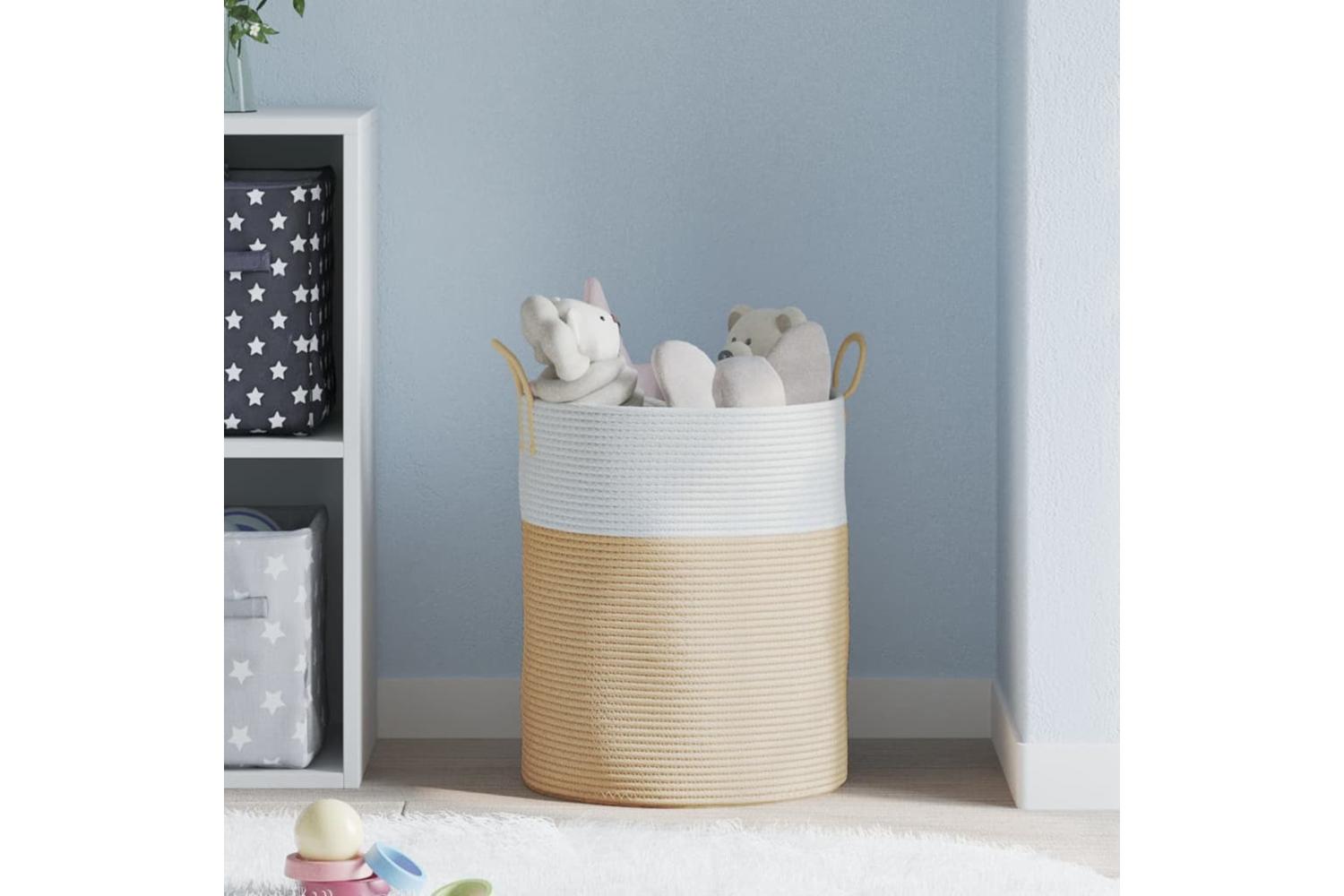 Storage Basket Beige And White 38x46 Cm Cotton-3