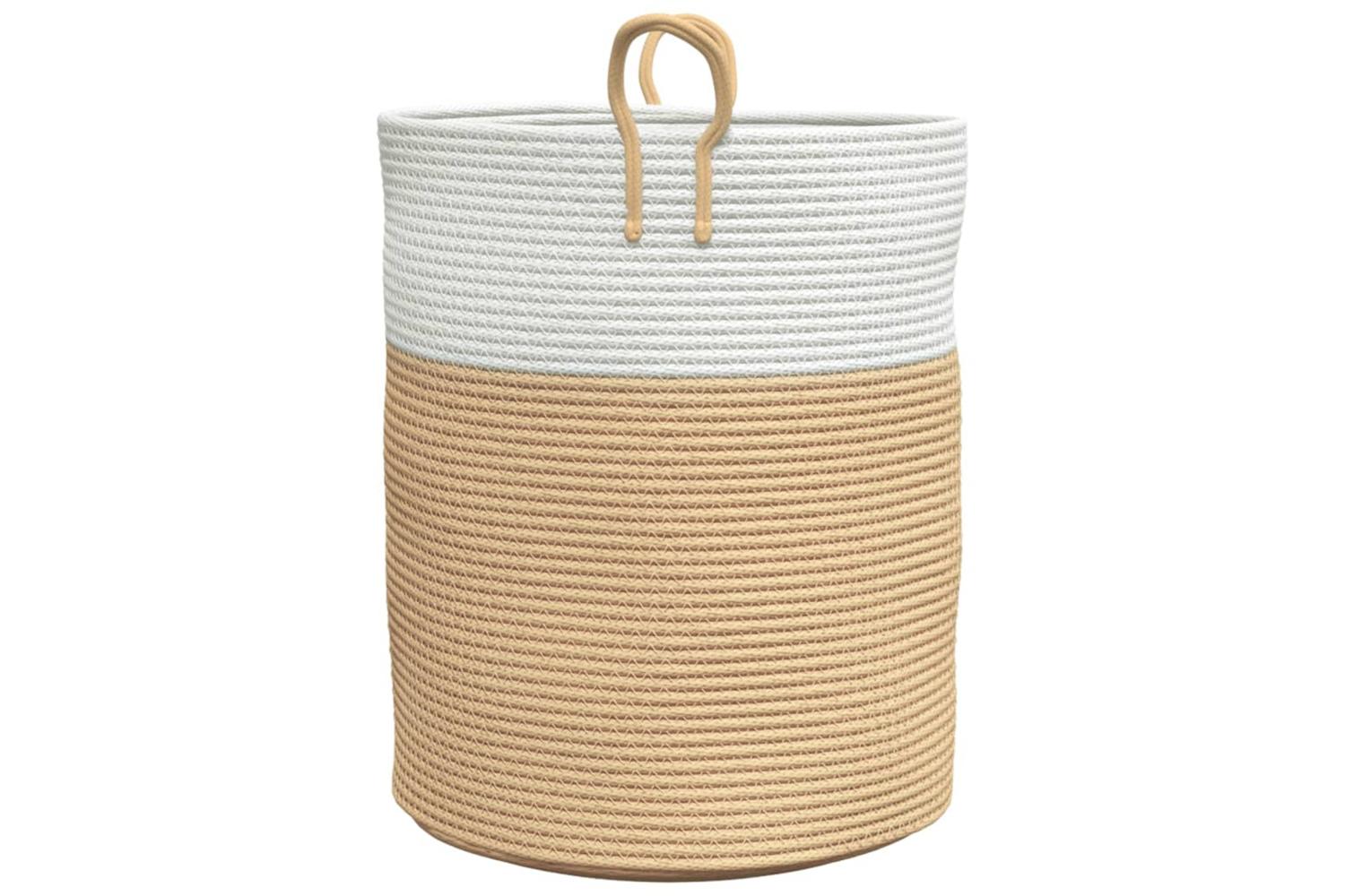 Storage Basket Beige And White 38x46 Cm Cotton-5
