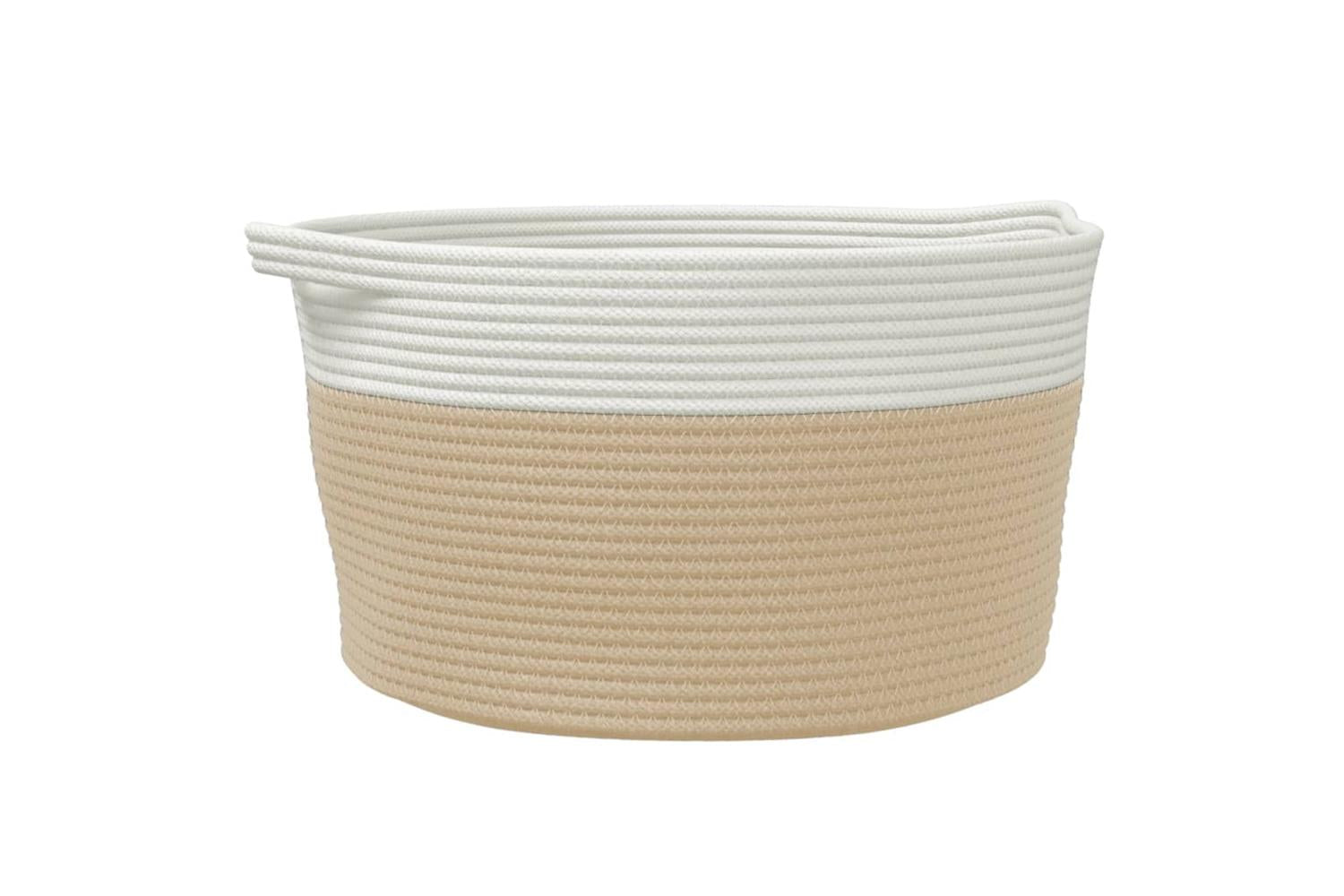 Storage Basket Beige And White 40x25 Cm Cotton-2