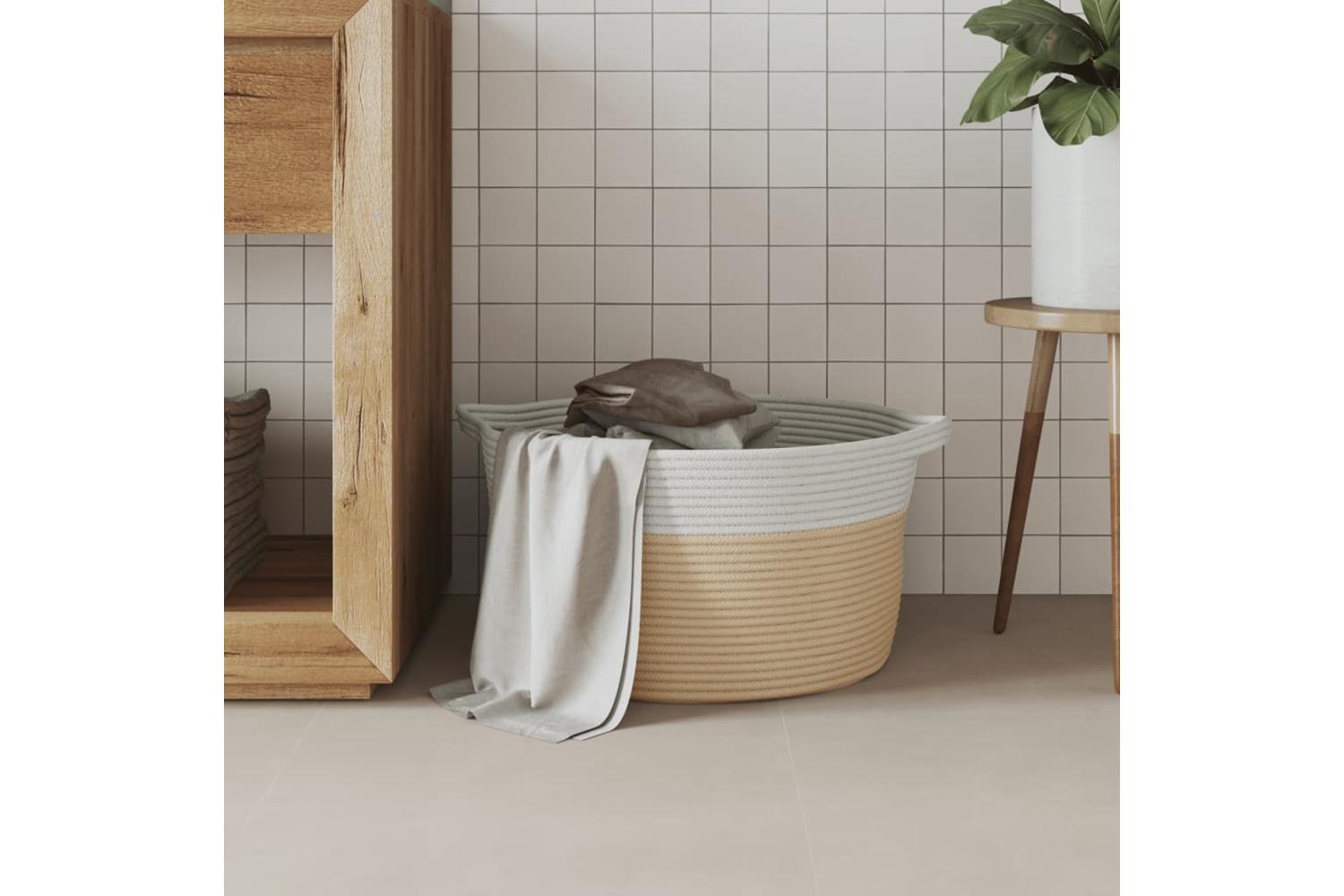 Storage Basket Beige And White 40x25 Cm Cotton-3