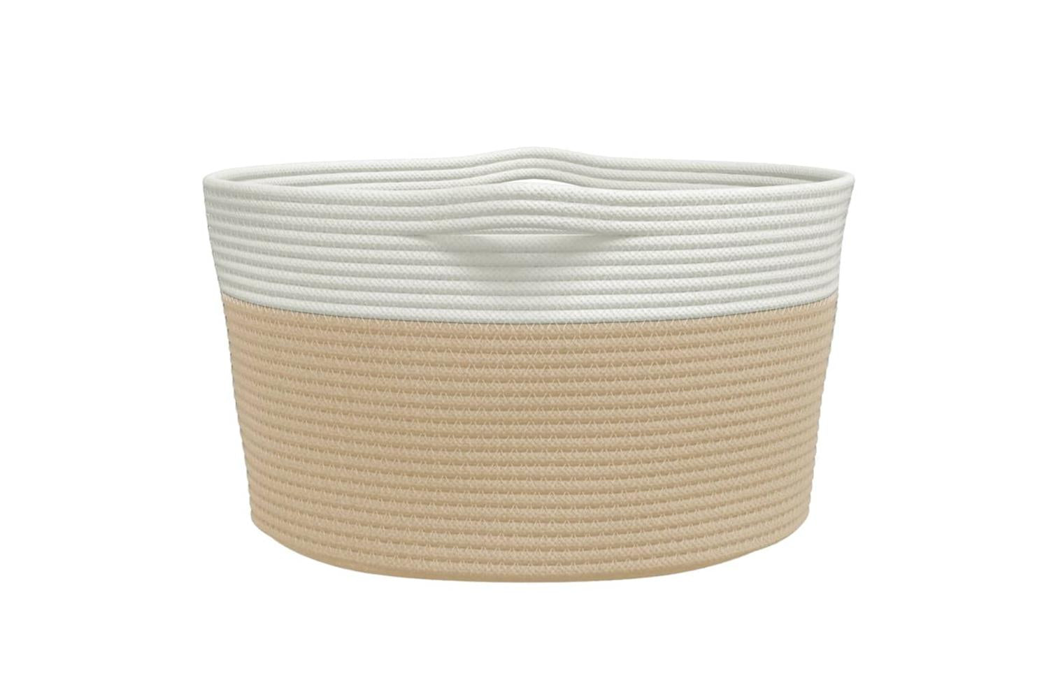 Storage Basket Beige And White 40x25 Cm Cotton-5