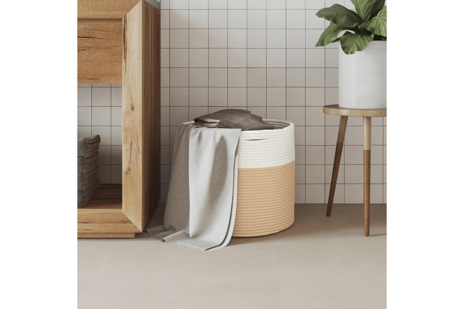 Storage Basket Beige And White 40x35 Cm Cotton-3