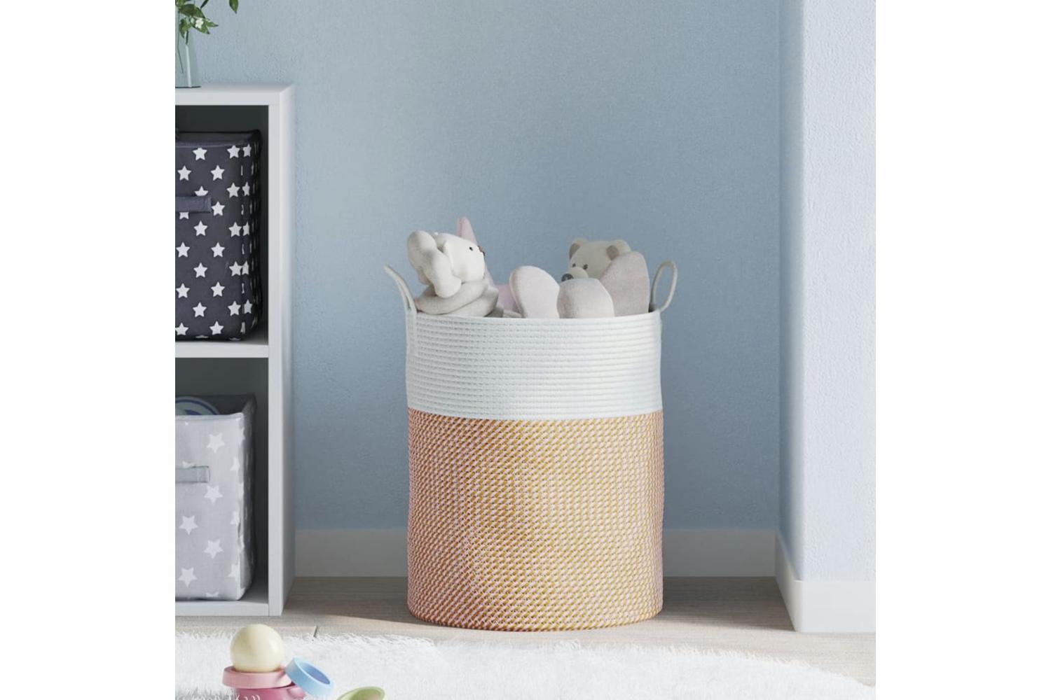 Storage Basket Brown And White 38x46 Cm Cotton-3
