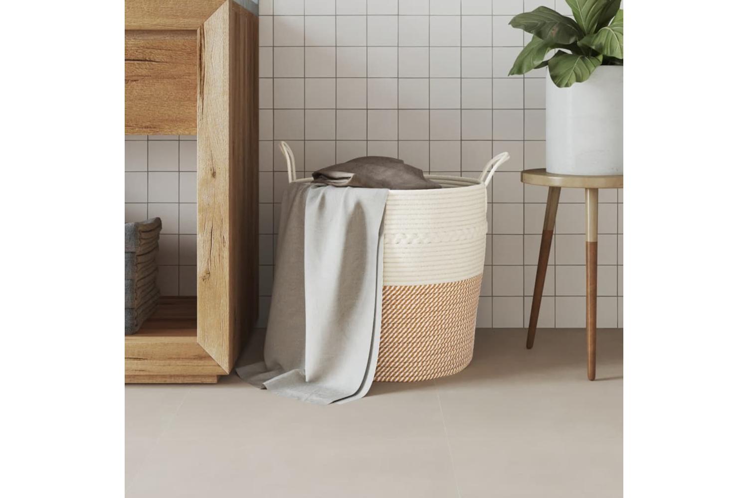 Storage Basket Brown And White 43x38 Cm Cotton-3