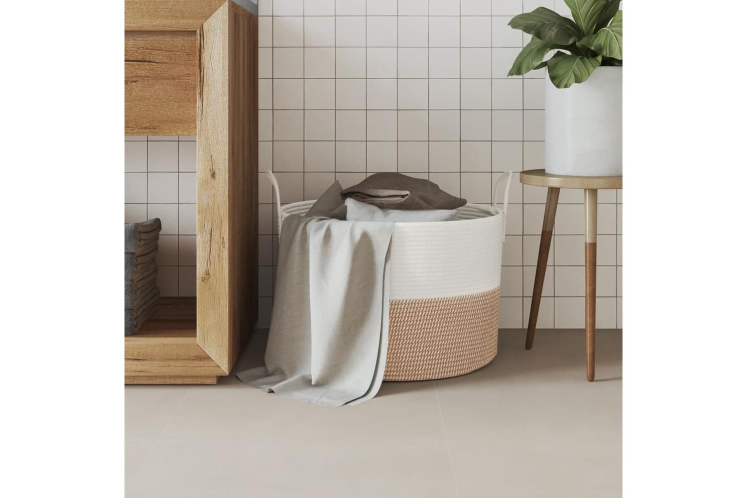 Storage Basket Brown And White 51x33 Cm Cotton-3