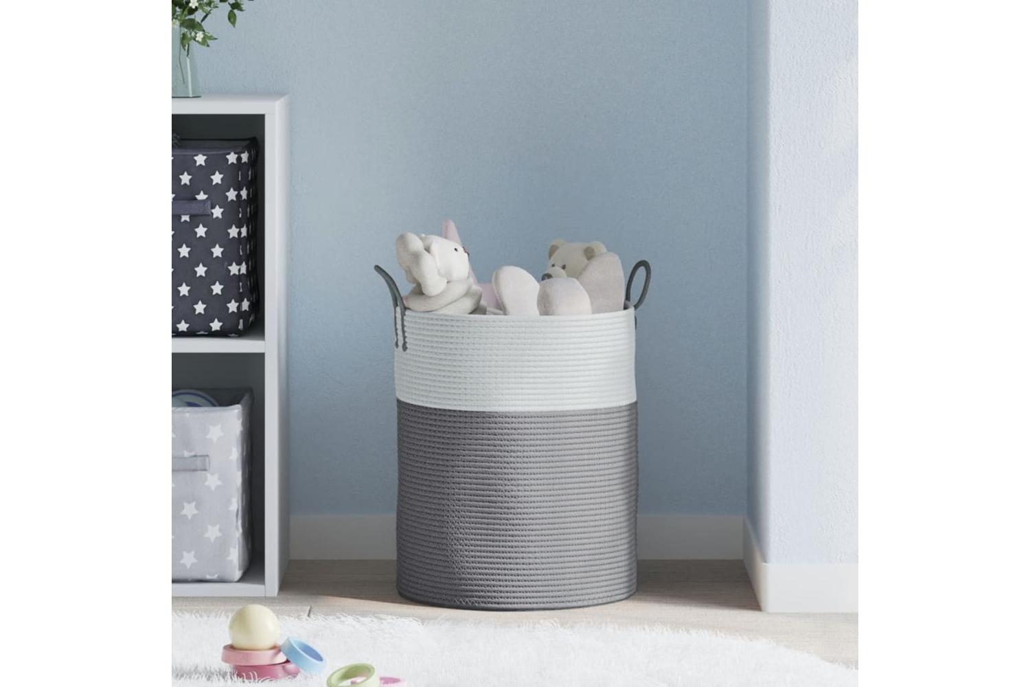 Storage Basket Grey And White 38x46 Cm Cotton-3
