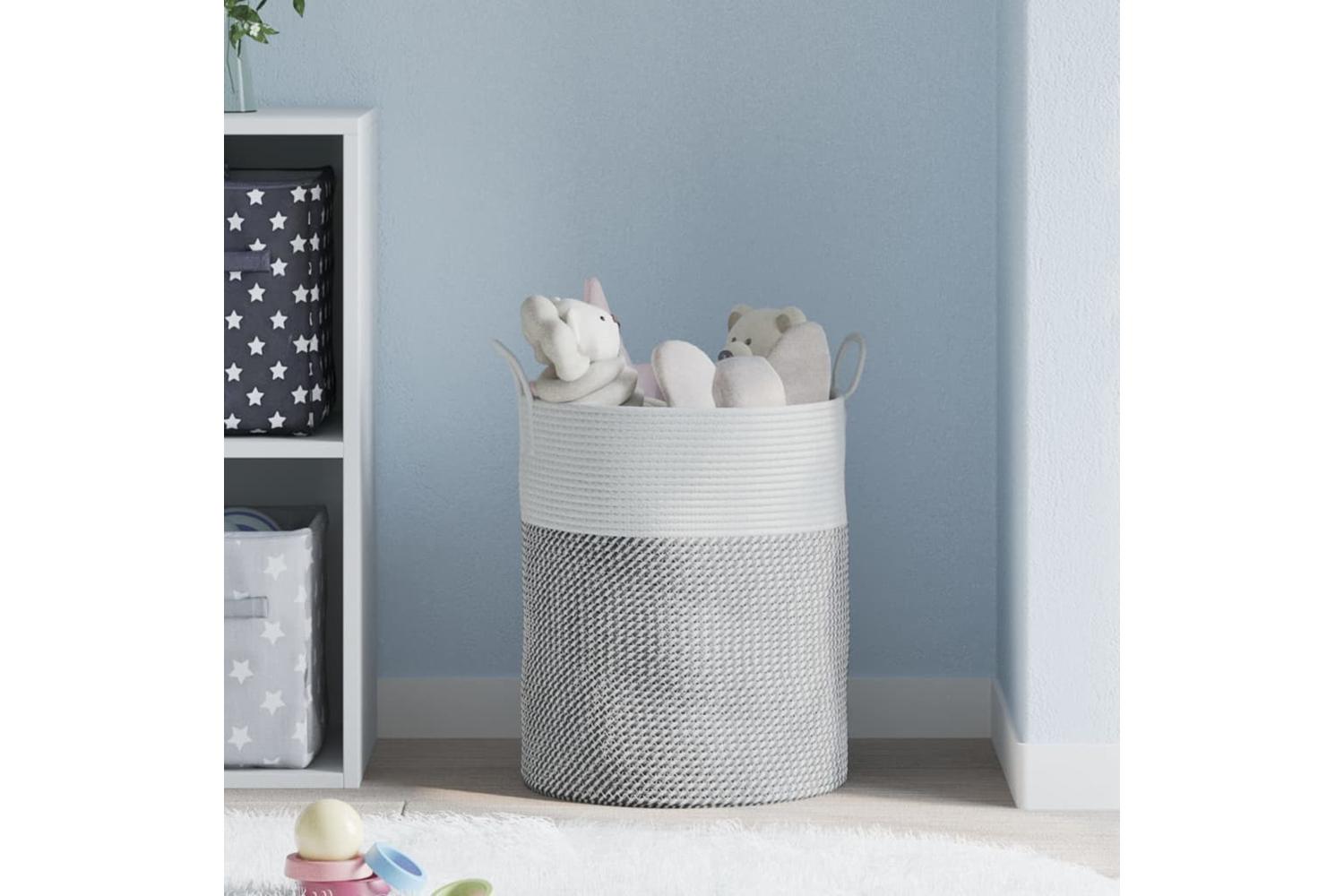 Storage Basket Grey And White 38x46 Cm Cotton-3