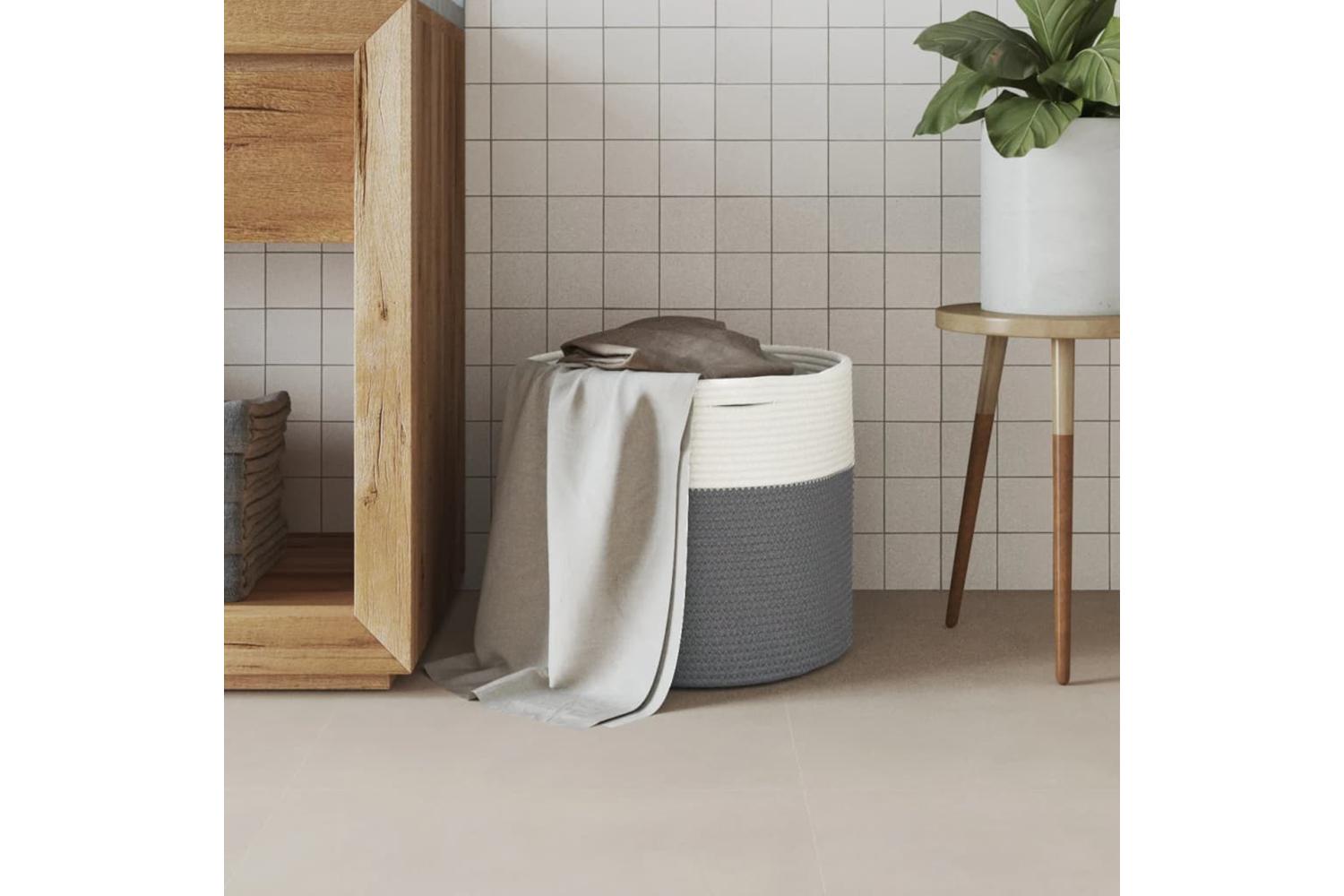 Storage Basket Grey And White 40x35 Cm Cotton-3