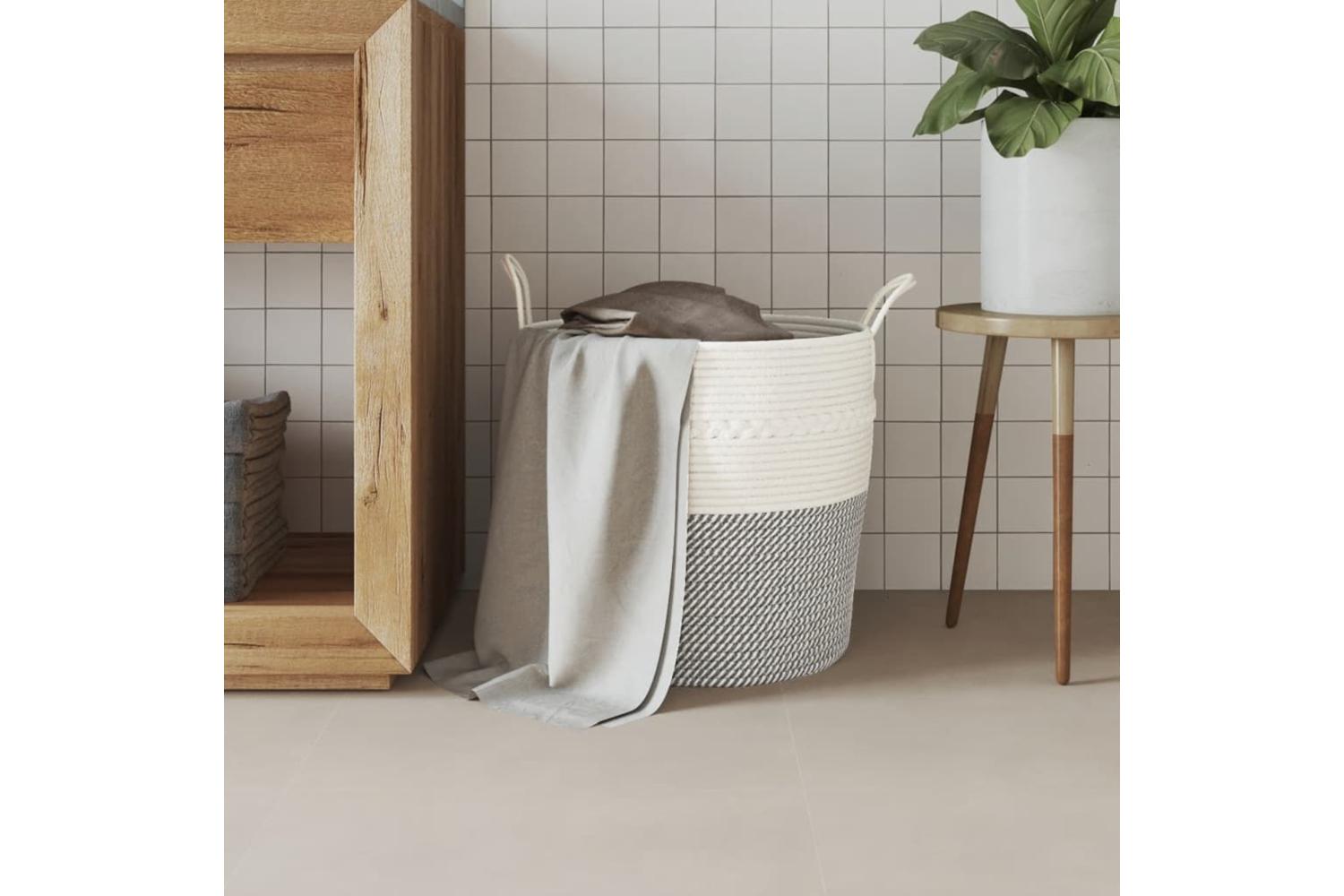 Storage Basket Grey And White 43x38 Cm Cotton-3