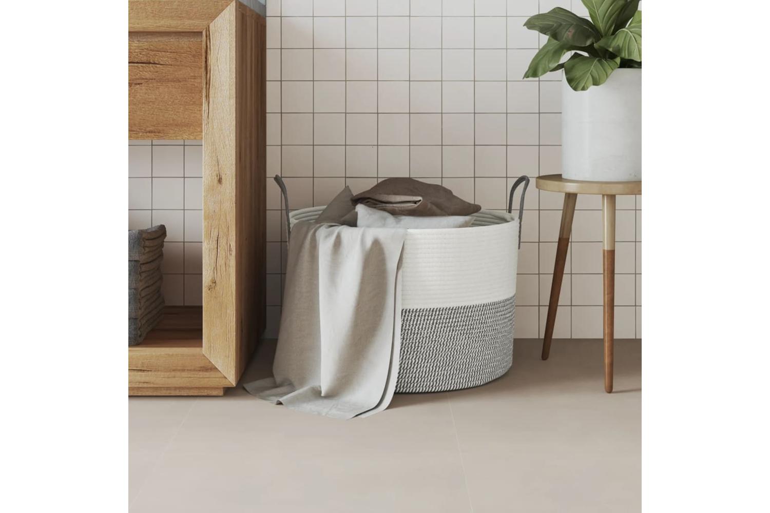 Storage Basket Grey And White 51x33 Cm Cotton-3