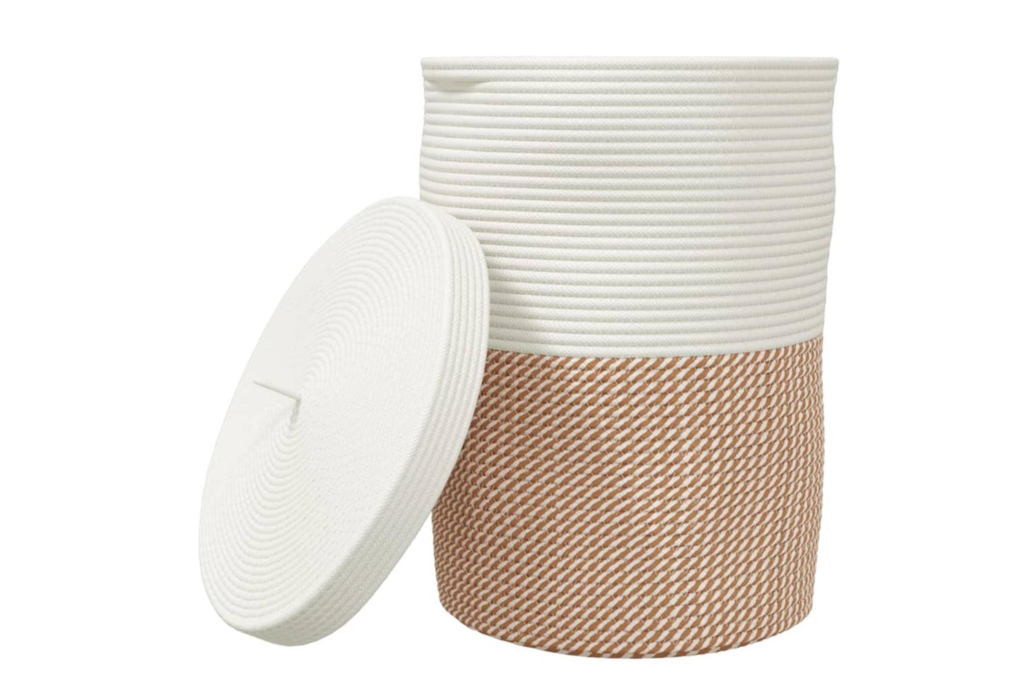 Storage Basket With Lid Brown And White 37x50 Cm Cotton-2