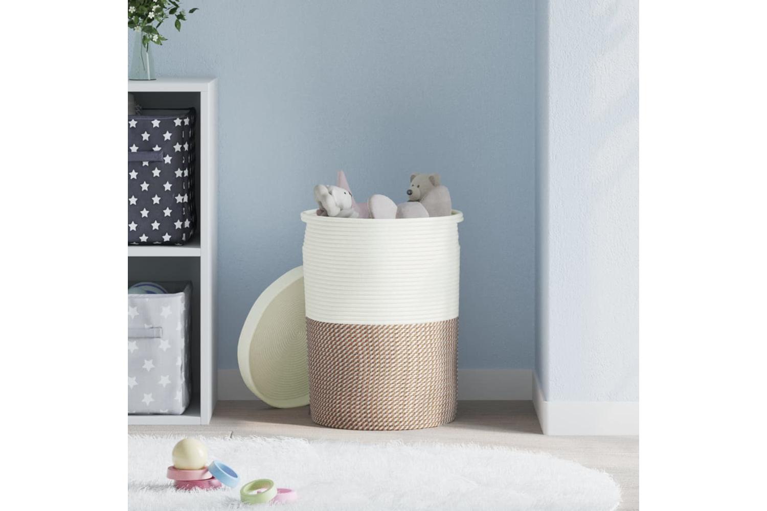 Storage Basket With Lid Brown And White 37x50 Cm Cotton-3